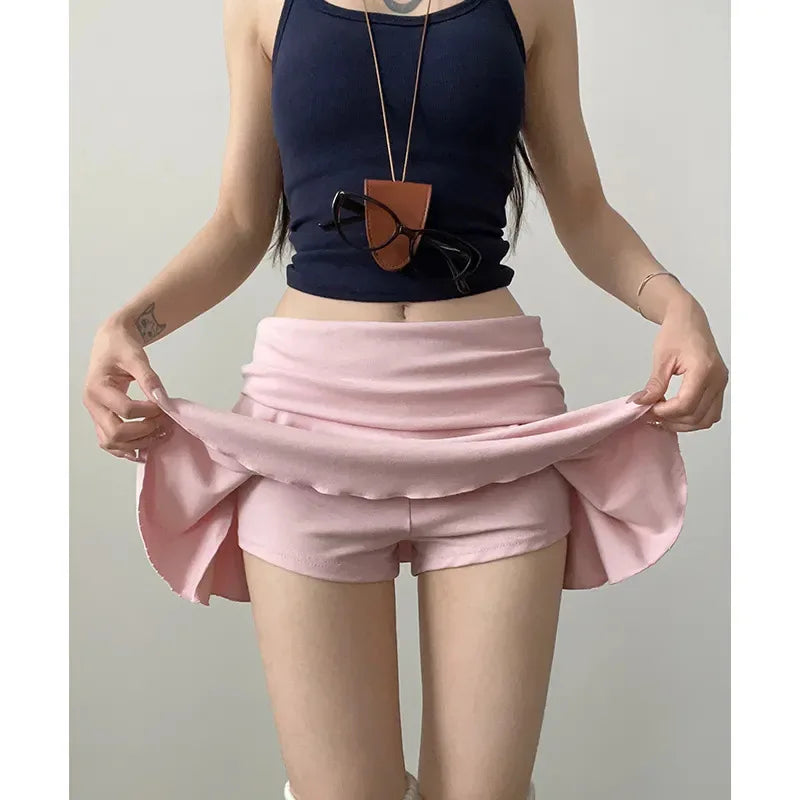 Waist-Flipping Ruched Skirts Prevent Exposure Golf Sports For Women Short Dress High Elasticity Athletic Short High Waist Skirt