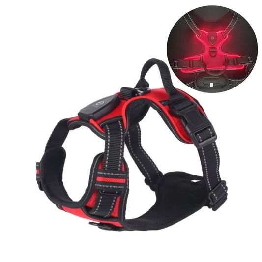 Light Up LED Dog Harness Rechargeable Adjustable Luminous Pet Chest Strap Padded Collar Soft Dog Glow Vest for Night Walking
