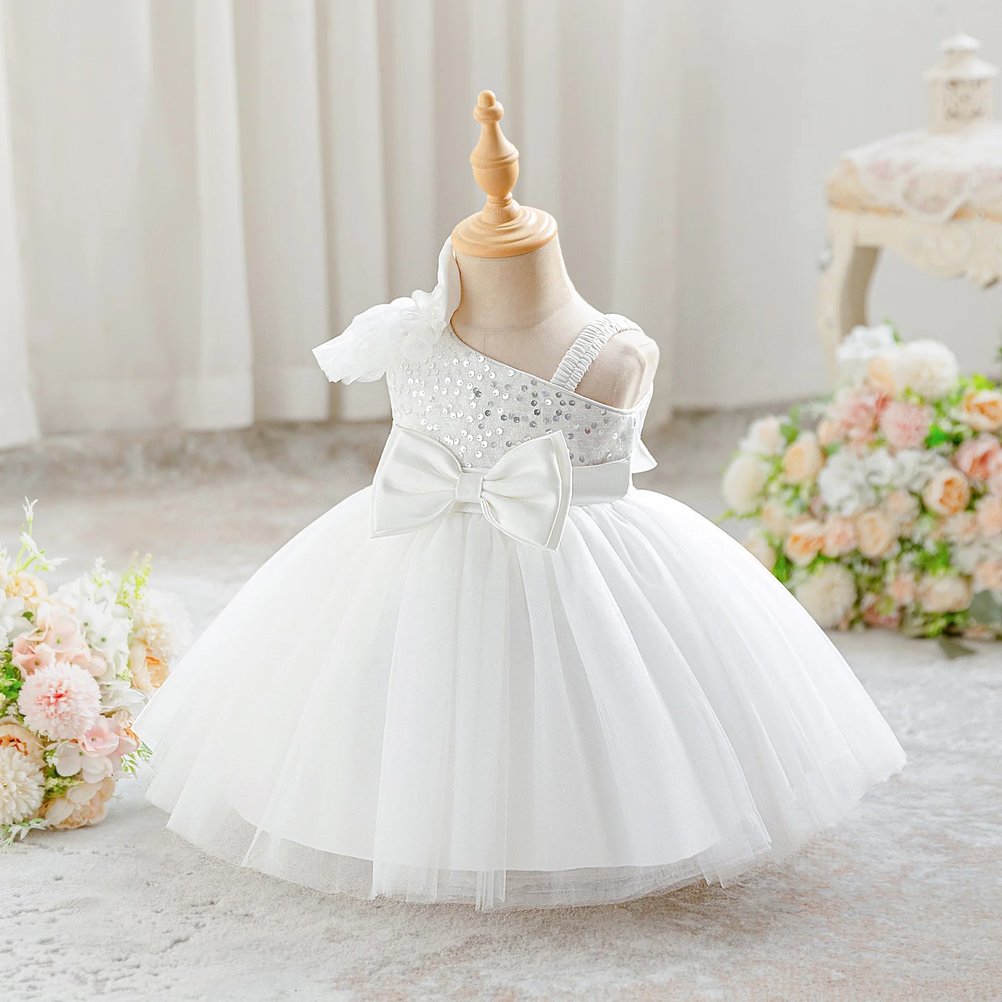Toddler Baptism Party Baby Girls Dresses Girls Tulle 1st Birthday Wedding Prom Baby Dress Infant Bridesmaids Christmas Costumes