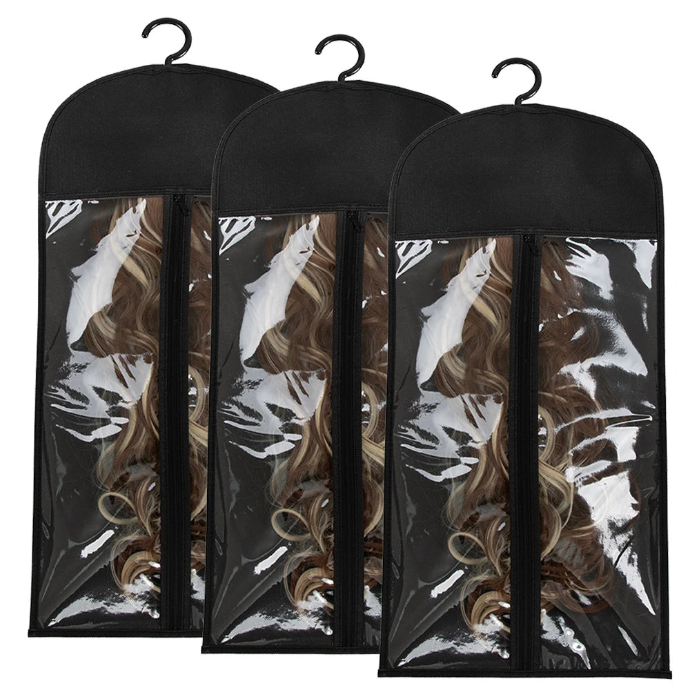 10PCS/3PCS/6PCS/1PCS Hair Extension Storage Bag with Hanger Transparent Wig Organizer Dustproof Holder for Hair Pieces
