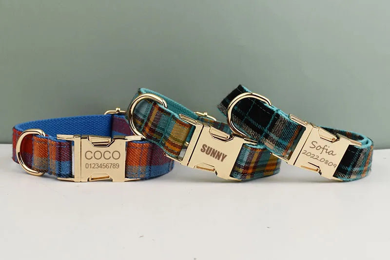 Plaid Dog Collar Designer With Bow Tie Custom Dog Accessories Luxury Pet collar leash set