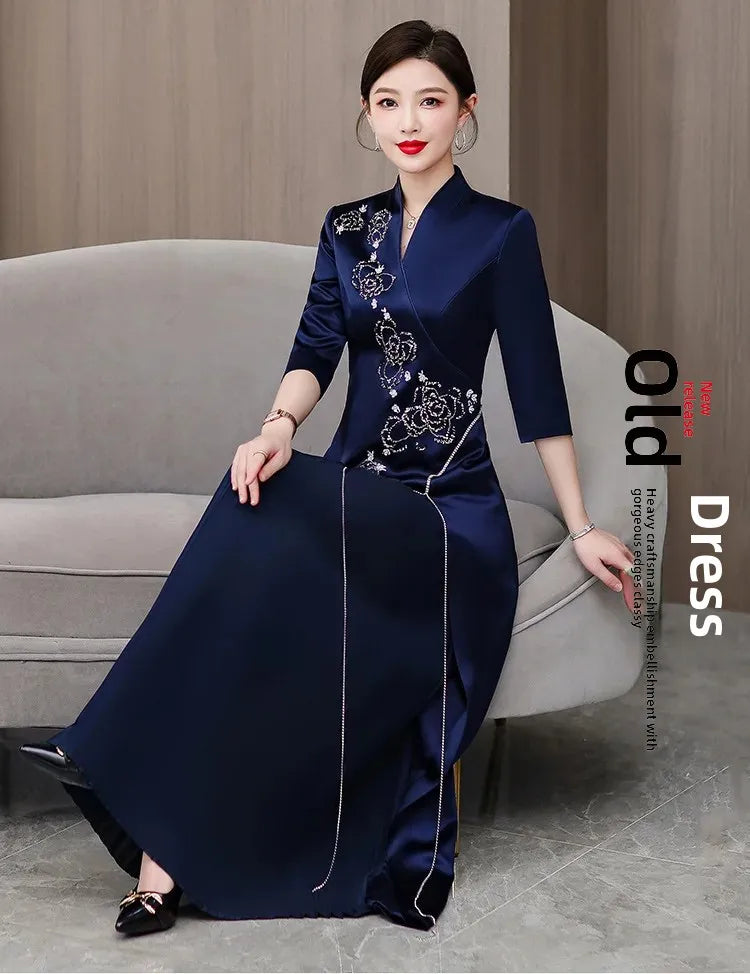 Elegant New Mom Wedding Dress Autumn Chinese Dress Daily Wearable Dress For Grandma Happy Marriage Gown