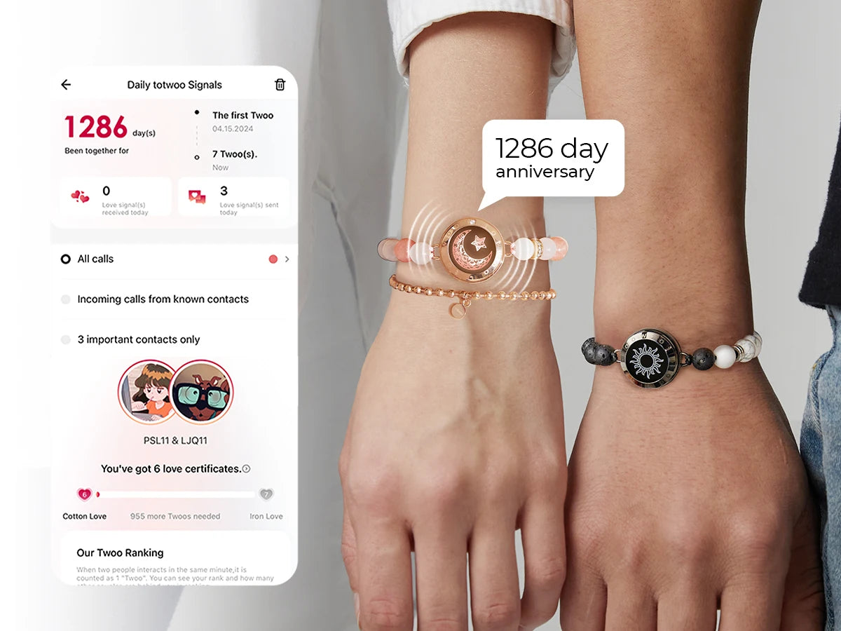 Totwoo Touch Smart Beaded Bracelets for Couple Emotional Bluetooth Jewelry Gift for Girlfriend Boyfriend Anniversary Birthday