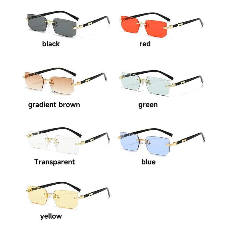 1PCS/2PCS/3PCS Rimless Sunglasses Rectangle Fashion Popular Women Men Shades Small Sun Glasses For Female Male Traveling Oculos