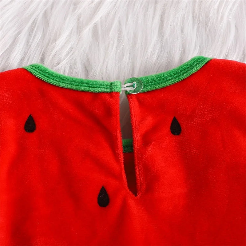 Infant Unisex Baby Halloween Costume Fruits Bodysuit Sleeveless Leaf Trim Strawberry Shape Romper with Hat