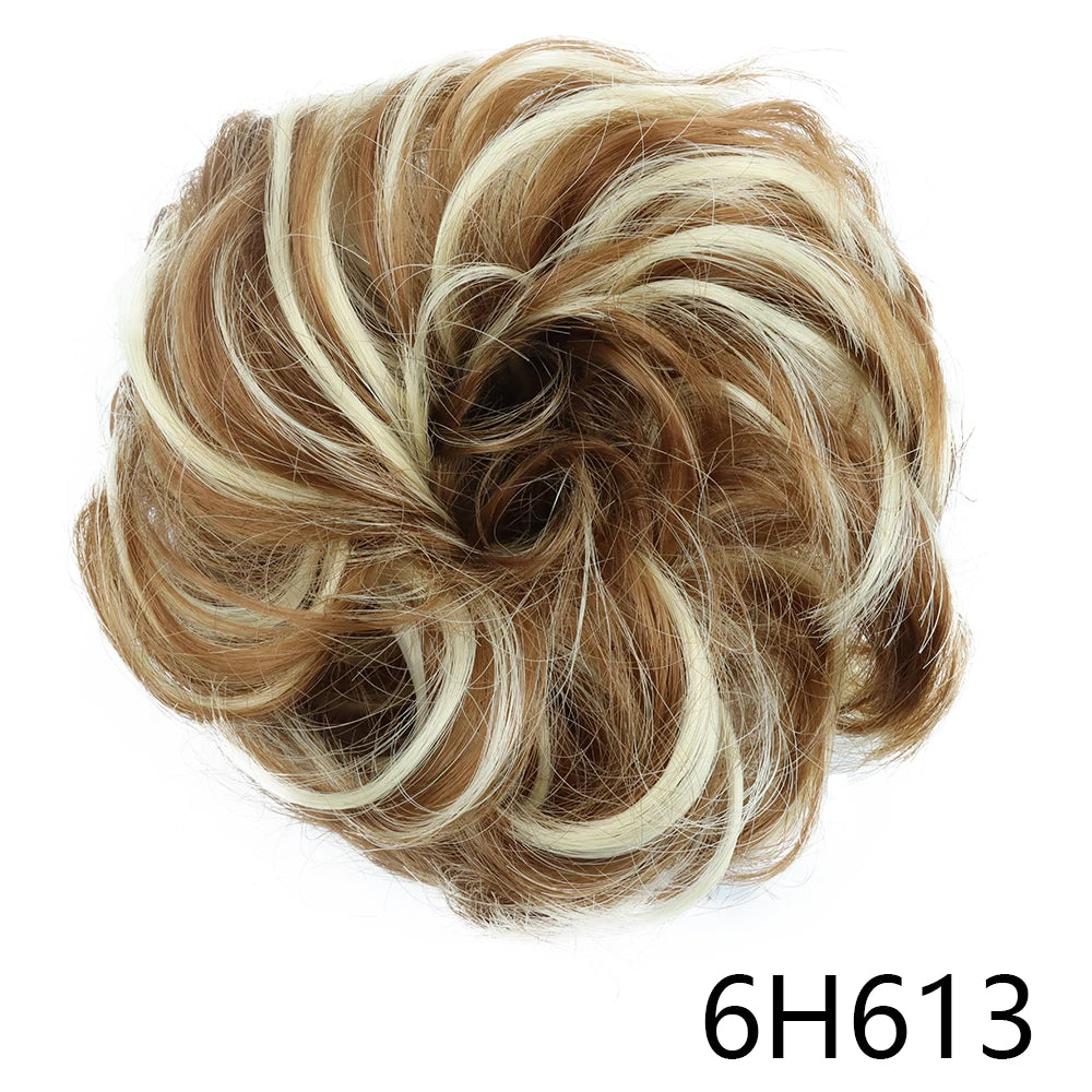 Synthetic Hair Bun Wig Donut Wavy Elastic Rubber Scrunchie Hair Pieces Ladies Ponytail Hair Extension Curly Wrap
