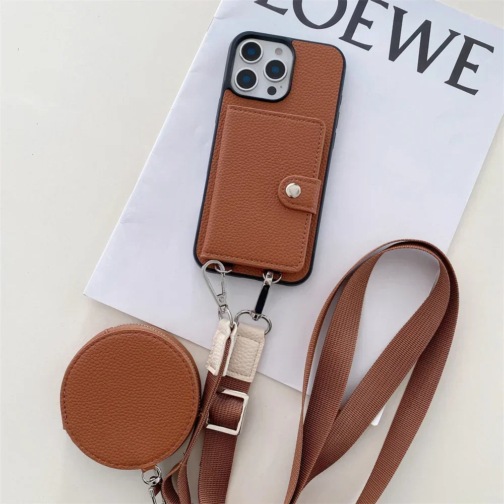 Crossbody Wallet Card Slot Coin Purse for IPhone 17 Air 16 15 Plus 14 13 12 11 Pro Max Leather Protective Phone Case Cover
