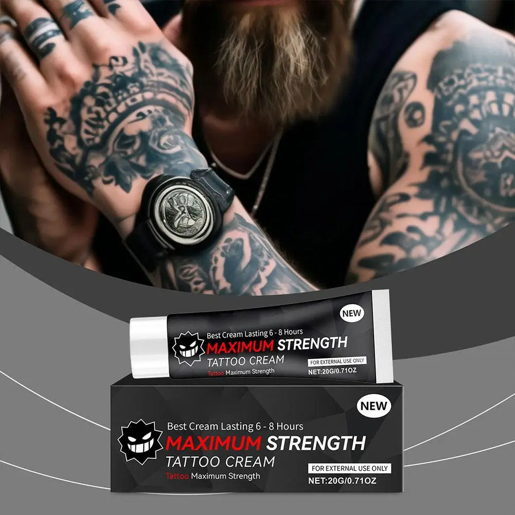 20g Maximum Strength Tattoo Cream, 6-8 Hours Long-Lasting Formula, Pre-Permanent Makeup & Piercing Skin Care