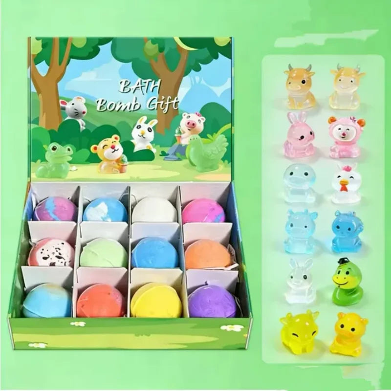 12pcs 60g Safe Natural Kids Bath Fizzies Surprise Hidden Toy Bubble Fizzy Ball Fun Bathtime Play Gift Set for Child