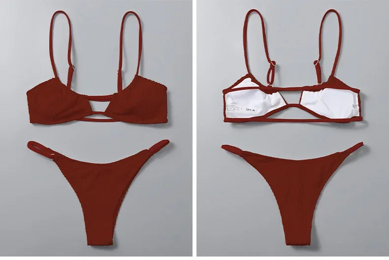 Sexy Ribbed Bandeau Mircro Mini Bikini Sets Two Pieces  Women Thong Swimsuit Female Bathing Suit Swimwear Biquini