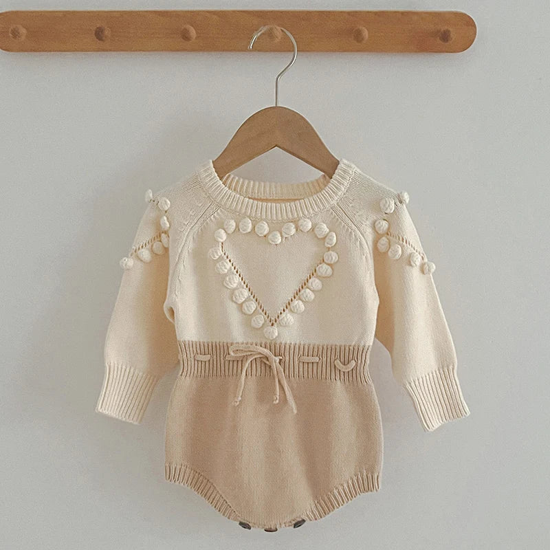 Autumn Lovely Heart Jumpsuit Infant Baby Girl Knitted Clothes Love Romper Bodysuit Outfit Spring Cotton Knitted Sweater Bodysuit