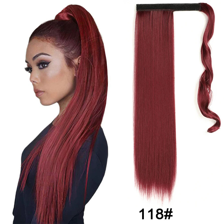 Synthetic Ponytail Long Straight Wrap Around Ponytail Hair Extension Heat-Reistant Fiber Pony Tail Fake Hairpieces For Women