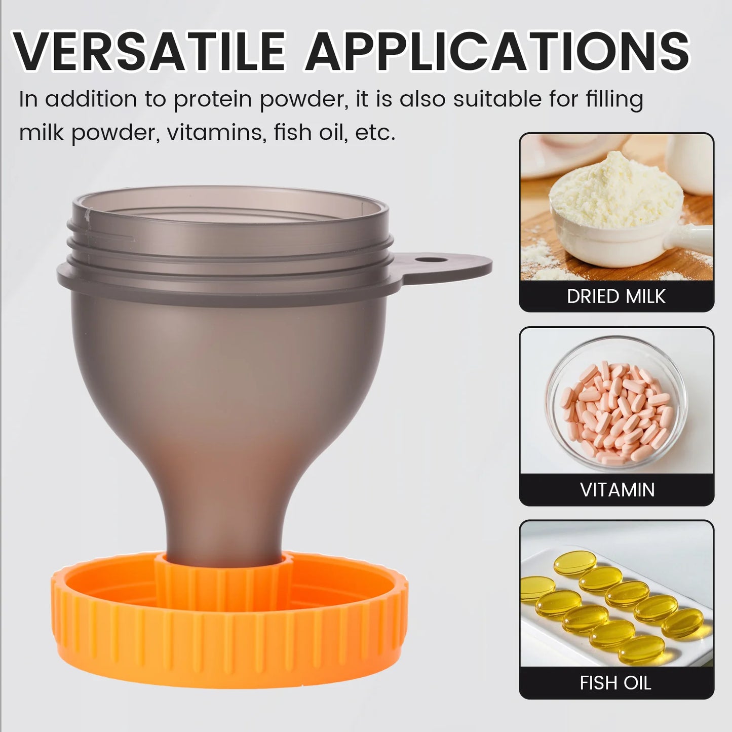9Pcs Protein Powder Funnel Set 50ml Portable Mini Protein Powder Bottle Carabiner & Reinforced Cap for Workout Fitness Traveling