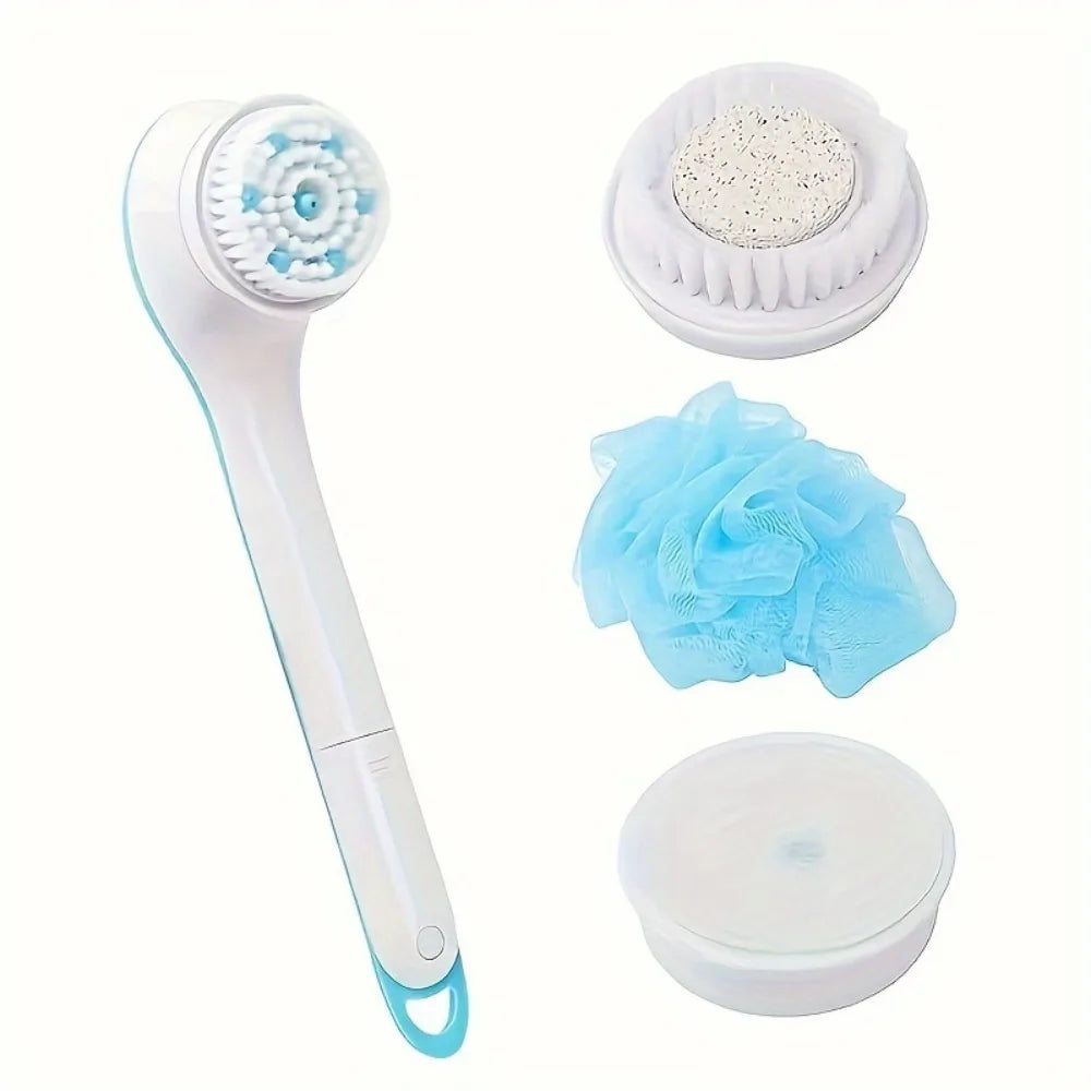 Long Handle Electric Bath Brush 3 Replaceable Brush Heads Body Scrubber Exfoliat Shower Back Clean Brush Skin Massage Tool