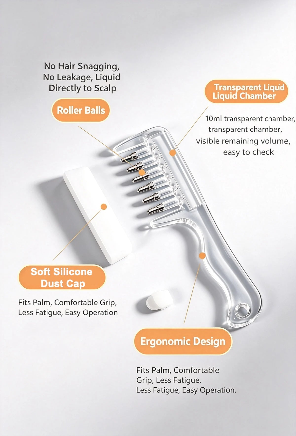 Scalp Liquid Applicator Comb, Refillable Hair Serum Oil Dispensing Comb, Roller Ball Massage Comb For Hair Root Treatment
