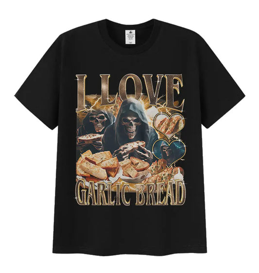 Funny Lover Gothic Garlic Meme Graphic T Shirts Men's Women Vintage Skeleton Summer Cotton Short Sleeve T-Shirt Loose Streetwear