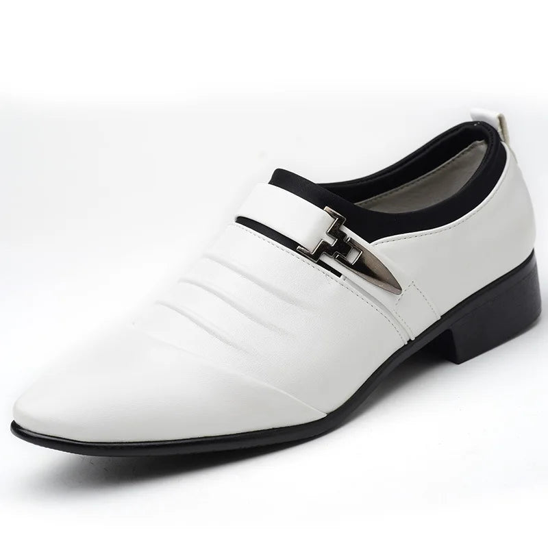 New Men's Slip-On Business Casual Shoes Large Size Fleece Lined Leather Shoes Wear Resistant Rubber Outsole Low Cut Ankle High