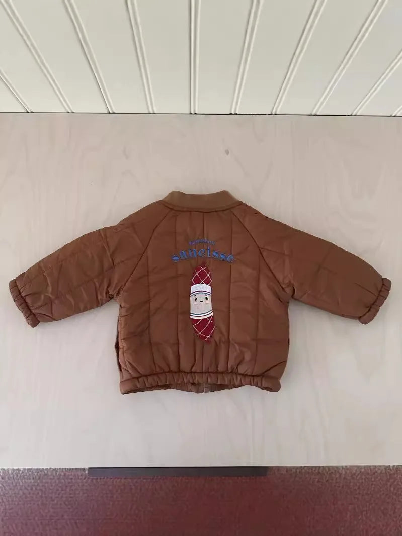 2025 Winter New Baby Fleece Warm Coat Cartoon Embroidery Boys Girls Cotton Padded Jacket Plus Velvet Thick Kids Quilted Jacket