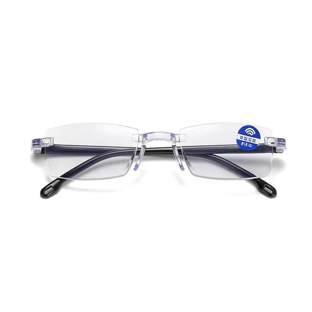 1 Pair New Men Women Rimless Reading Glasses Anti Blue Light Bifocal Far Near Magnification Eyewear Presbyopic Glasses +150 +200