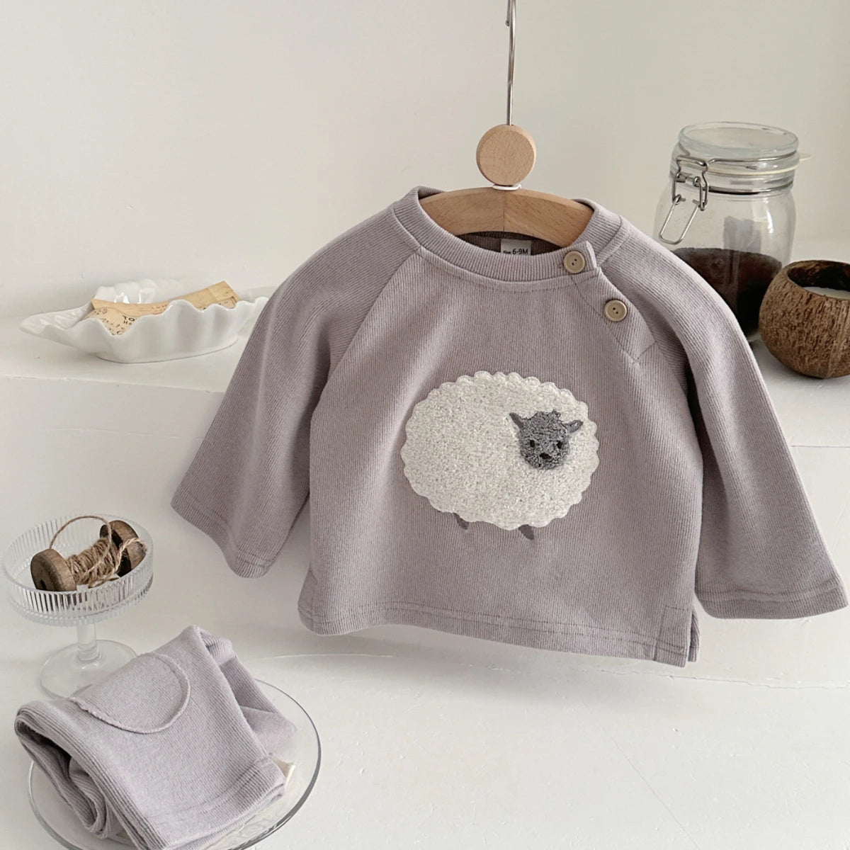 Autumn Toddler Baby Girls Outfit Lamb Embroidery Long Sleeve Sweatshirt Elastic Waist Pants Spring Sets Baby Boy Clothes