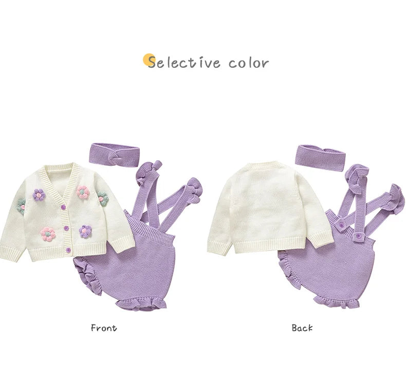 Girl Baby Clothes Set Knit Newborn Sweater Long Sleeve +Pants Fashion Ruffle +Hearwear Autumn Infant Cardigan Bodysuit Headdress