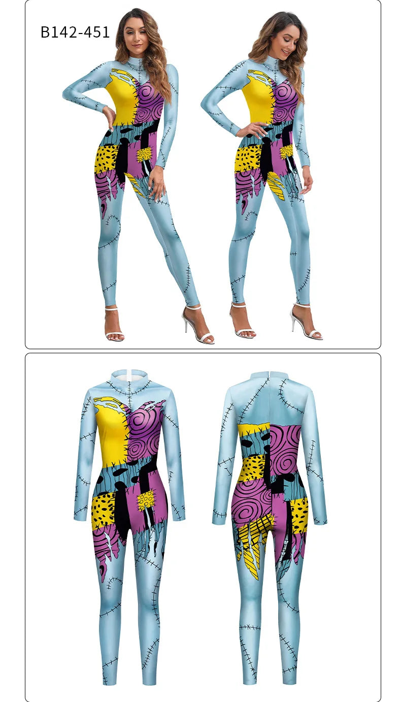 Halloween Cosplay Costume For Women Sally Printed Dresses Party Costume Zenti Carnival Bodysuits Dress Up Female Women Leggings
