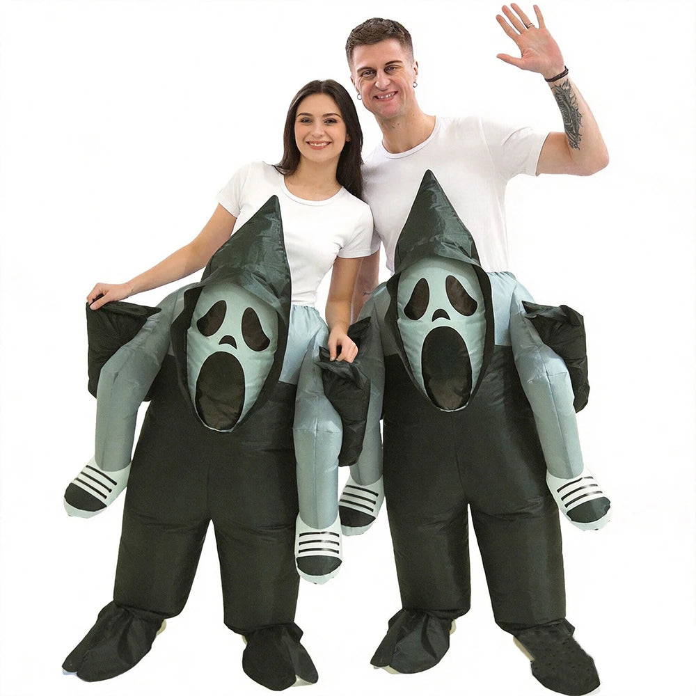 Halloween Ghost Inflatable Costume Scary Cosplay Outfit Ghost Back-Carry Pants Inflatable Cycling Carniva Party Costume Props