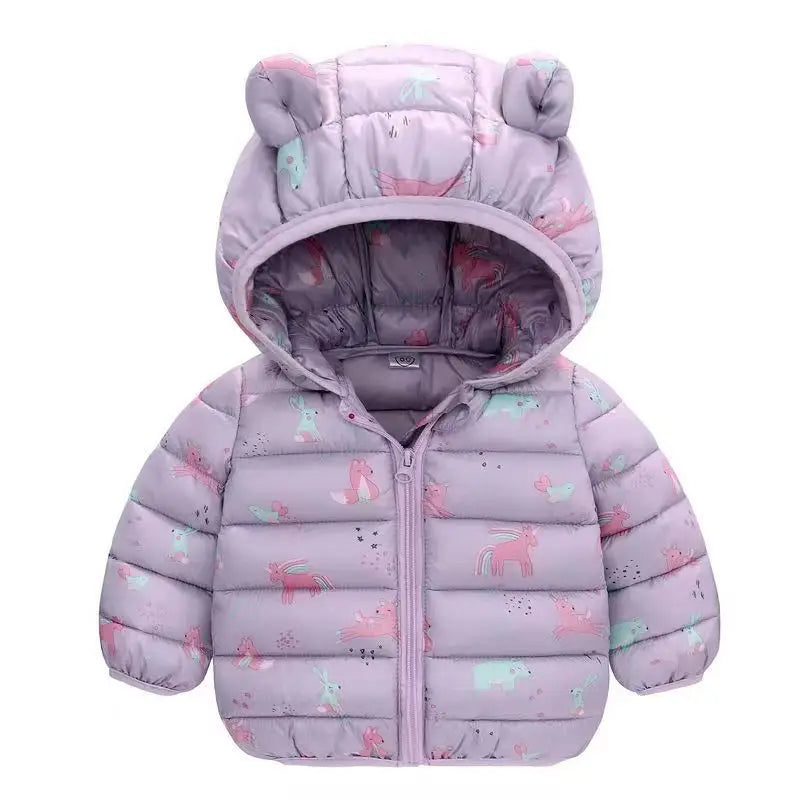 Girls Boys Jackets Kids Cartoon Print Dinosaurs Down Coats Children Spring Autumn Windproof Outerwear Baby Winter Casual Clothes