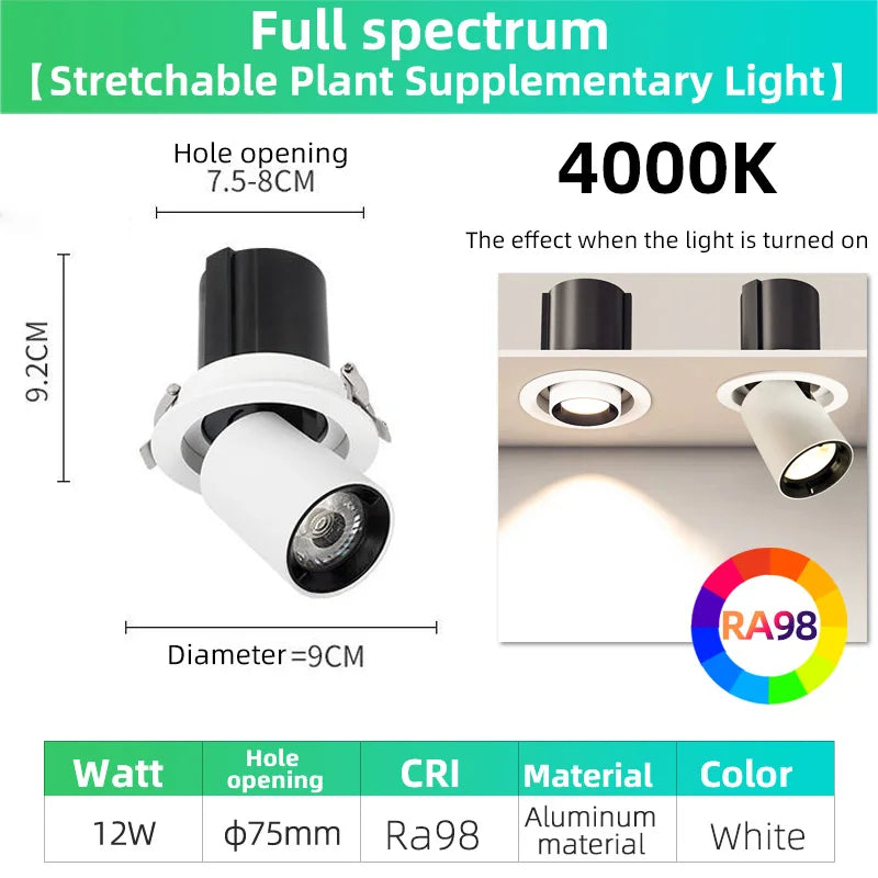 Full Spectrum Plant Fill Light Embedded Spotlight Tube Light Adjustable Angle Indoor Simulated Solar Green Plant Growth Light