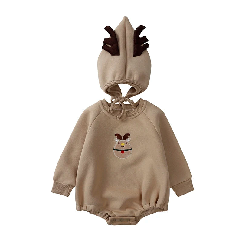 Fashion Baby Romper with Hat Warm Newborn Infant Jumpsuits Boy Girl Embroidery Fleece Cotton Bodysuit for 0-24M Cute Clothes