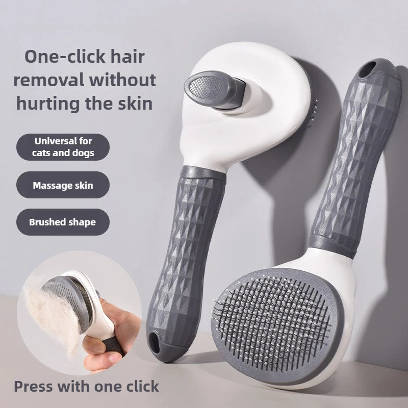 Pet hair removal comb self-cleaning cat grooming supplies cat anti-slip handle slicker brush dog cat hair removal accessories