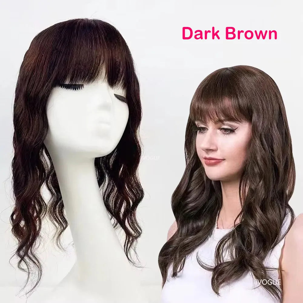 15x16cm Virgin European Human Hair Topper Hair Piece Clips in Loose Wave Silk Top Base Topper with Bangs for Thinning Hair Women