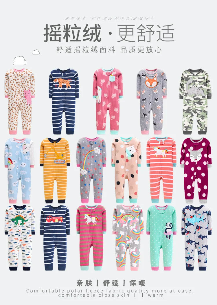 24M Toddler Baby Clothes Romper Children Fleece Outdoor Clothing Winter Warm Climbing Jumpsuit Zipper One-piece Coverall Pajamas