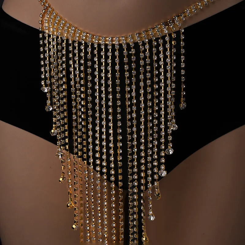 Stonefans Sexy Crystal Tassel Waist Chain Bikini Lingerie Accessories Summer Rave Rhinestone Body Chain Dress Jewelry for Women