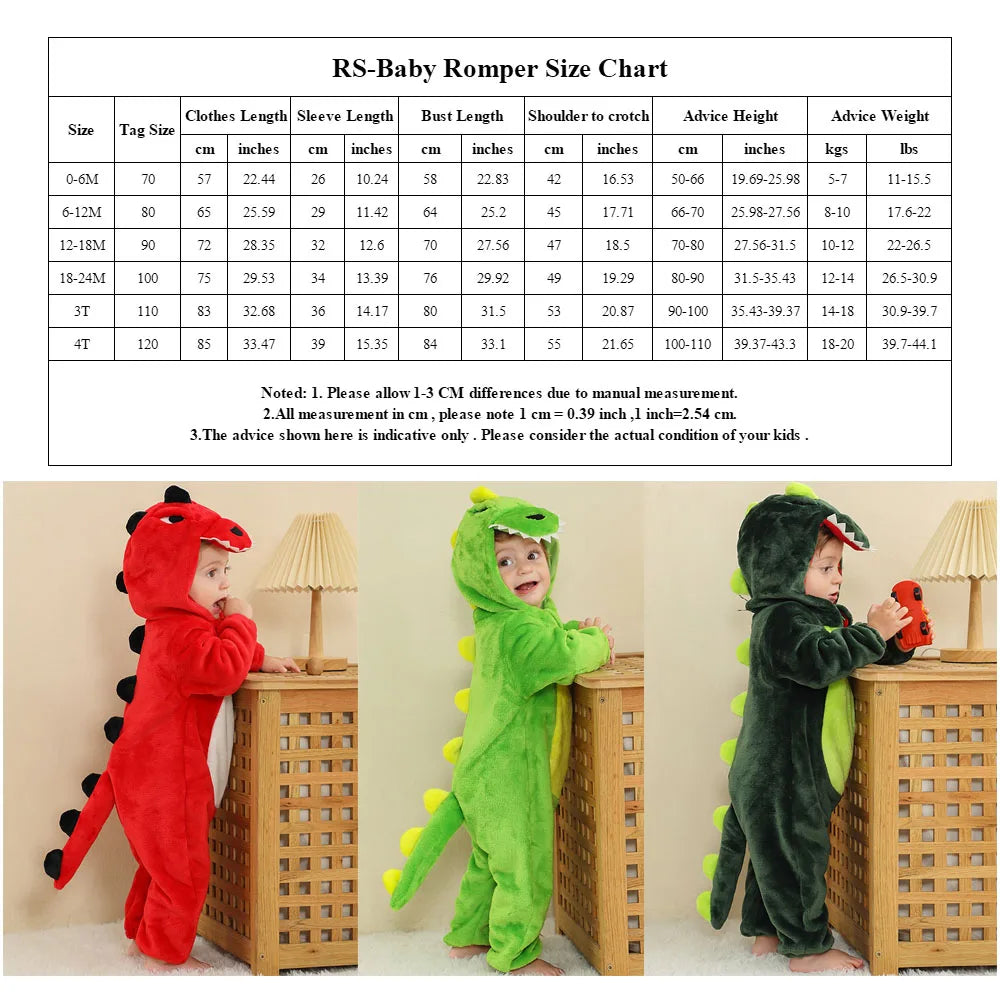 0 to 4 Years Baby Pajamas Winter Cartoon Sleeping Clothes Boys Dinosaur Pijamas Onesies Girls Clothes Toddler Night Bodysuits