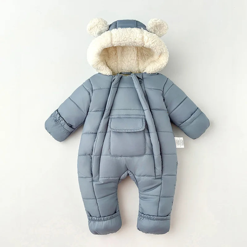 Newborn Baby Winter Hooded Romper Double Zippers Cotton-padded Warm Thicken Rompers Toddler Playsuit Infant One-piece Clothing