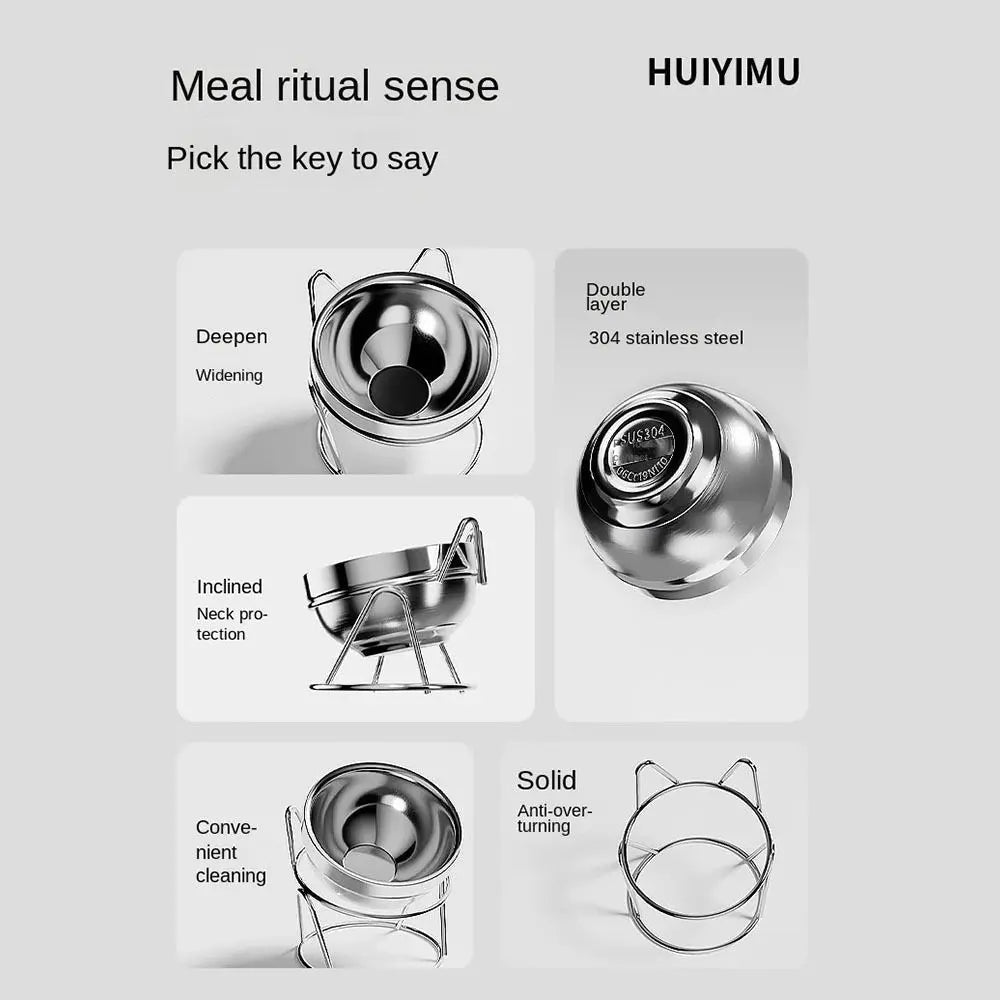 Pet Neck Protection Stainless Steel Cat Bowl with Stand High Foot Cat Water Bowl Drinking Bowl Anti overturning Slanted Mouth