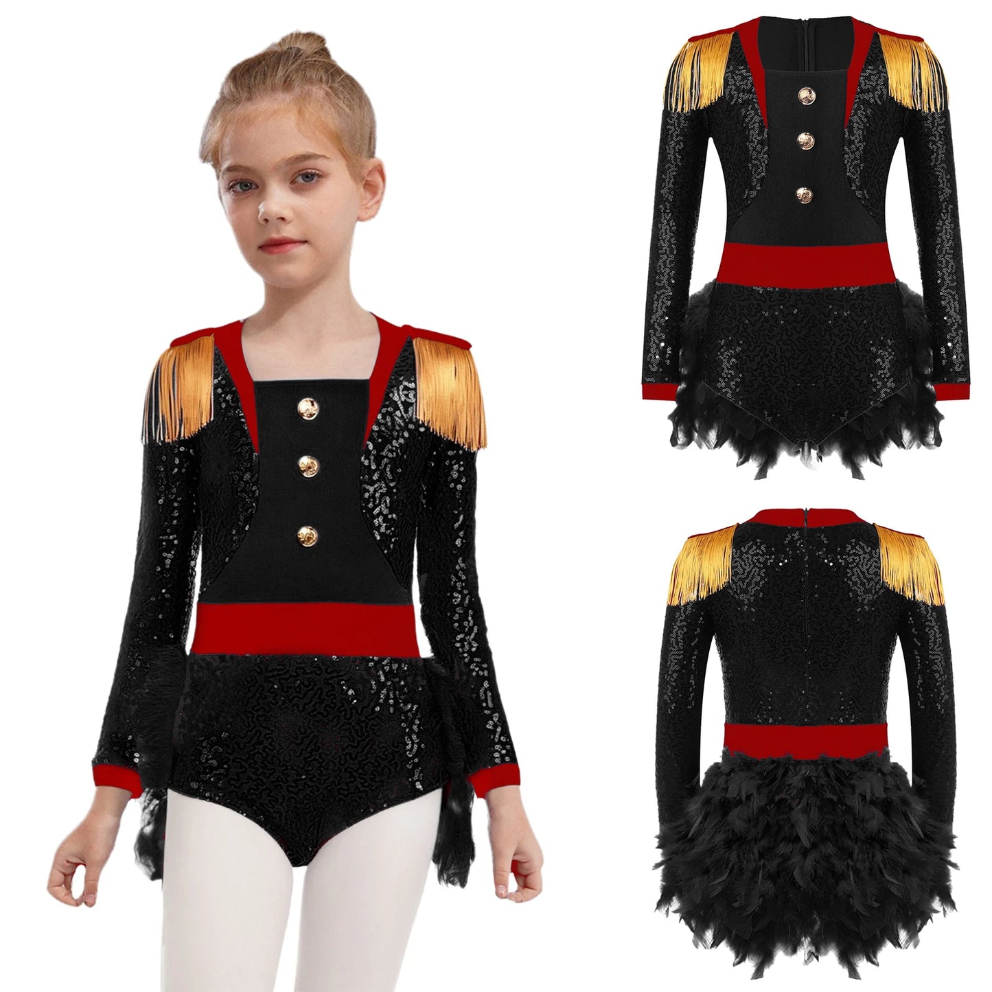 Halloween Costume Romper Circus Ringmaster Cosplay Carnival Party Shiny Sequins Leotard Dress Drum Majorette Magician Dress Up