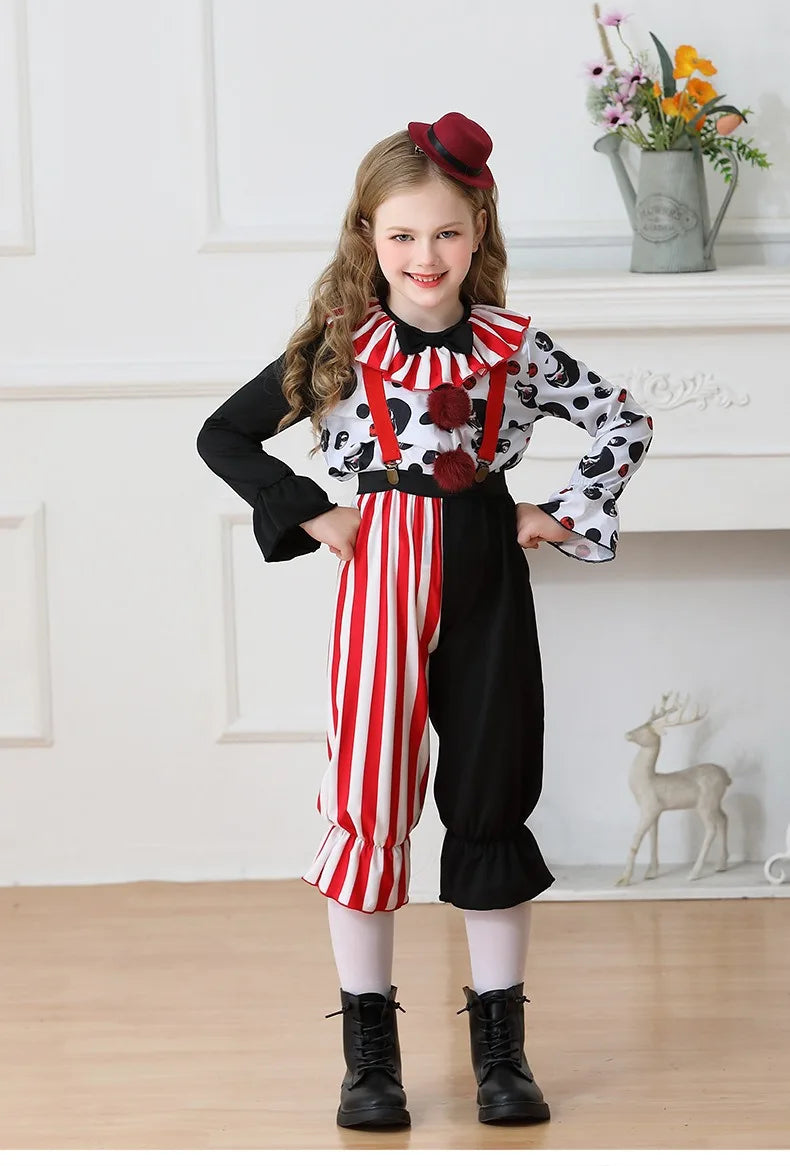 Halloween Cosplay Costumes Horror Clown Dresses Pants Headwear Clothes Sets Carnival Theme Party Role Playing Outfits for Girls