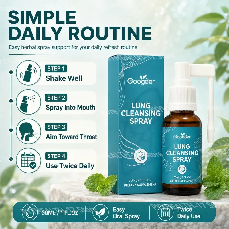 Googeer Lung Wellness Spray Natural Respiratory Support Dietary Supplement Liquid Mist Easy Use for Men Women 30ml 1 Fl Oz Daily