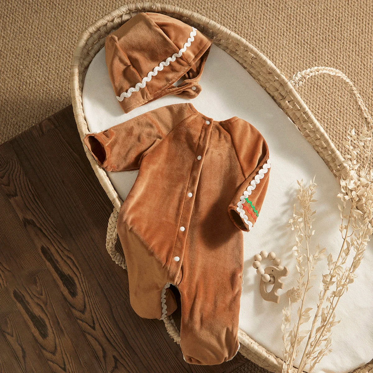 ma&baby 0-24M Christmas Baby Romper Newborn Infant Boy Girl Gingerbread Man Costumes + Hat Long Sleeve Jumpsuit Xmas Clothing