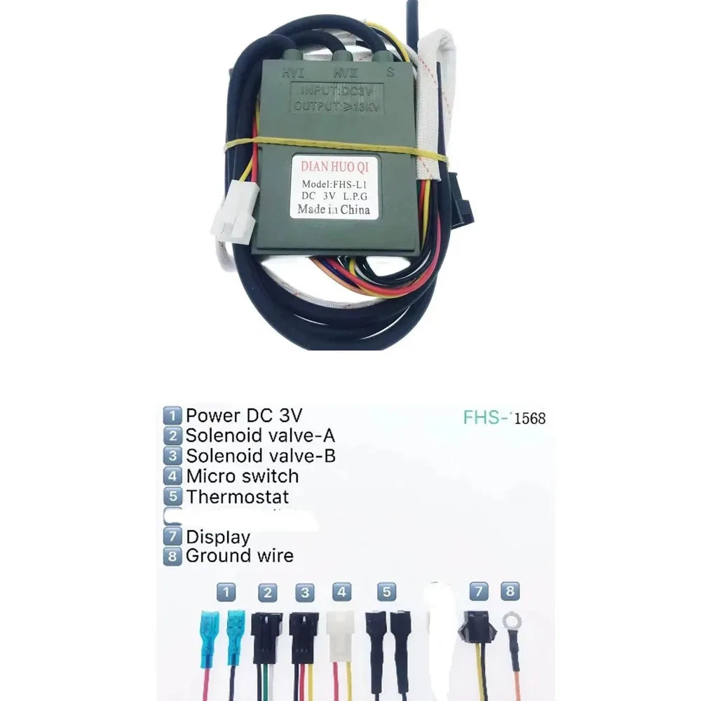 Total 15 wires Model 1568 Universal DC 3V Gas stove Double ignition with Temperature control and display Pulse igniter 1PCS