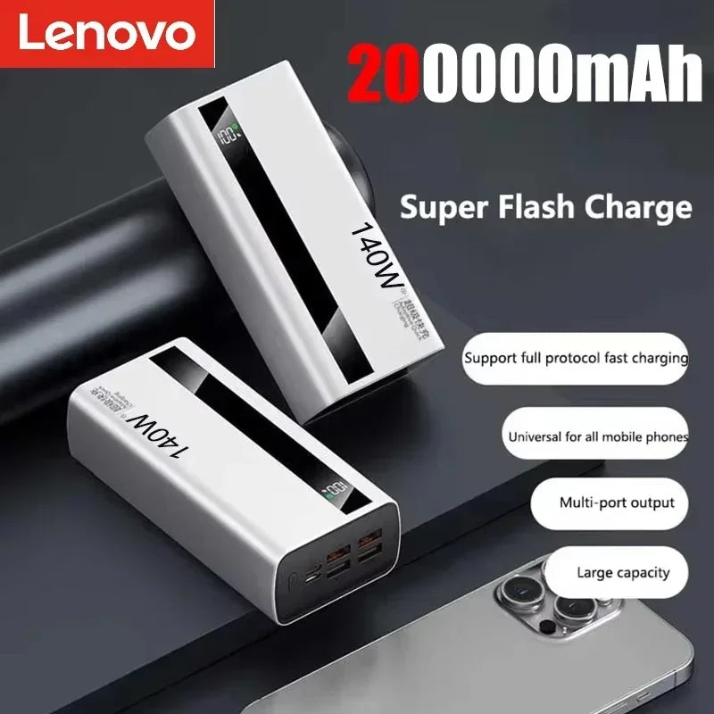 Lenovo CCC 500000mAh 140W Powerbank Super Fast Charging Portable Battery Charger Ultra Capacity LED Digital Display