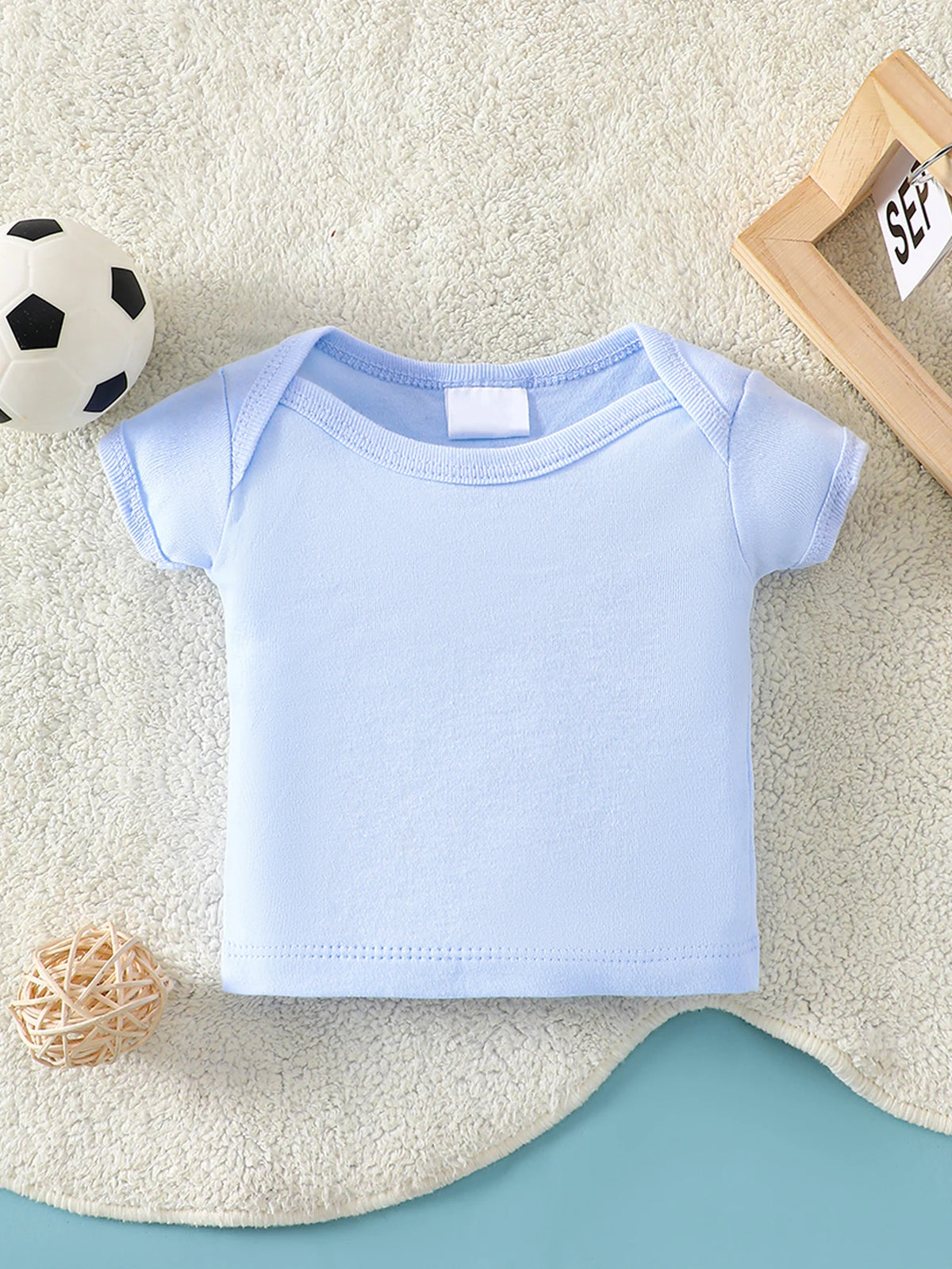8-Piece Baby Romper Set | 100% Cotton | Soft & Breathable | Blue Cartoon Rugby Design | For 0-9 Months Infants