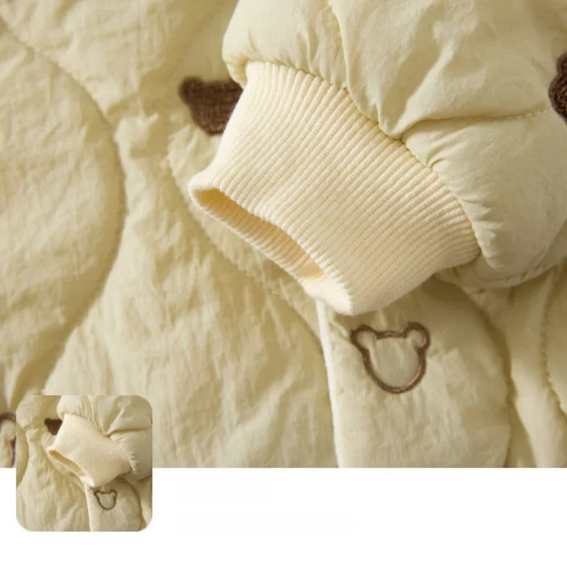 Winter Toddler Two Piece Set Cute Bear Embroidery Warm Jacket Pants Homewear Unisex Baby Boys Girls Sleepwear