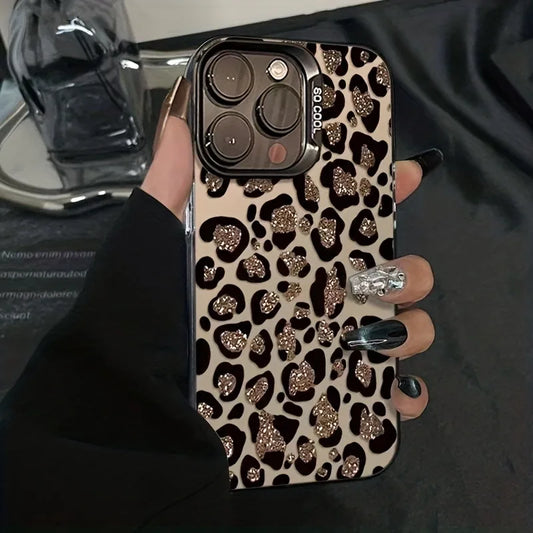 High-Quality Gold Glittering Leopard Print Design Laser Phone Case, Suitable for iPhone 17 16 15 14 13 12 11 Pro Max 14 15 16Plus Phone Case