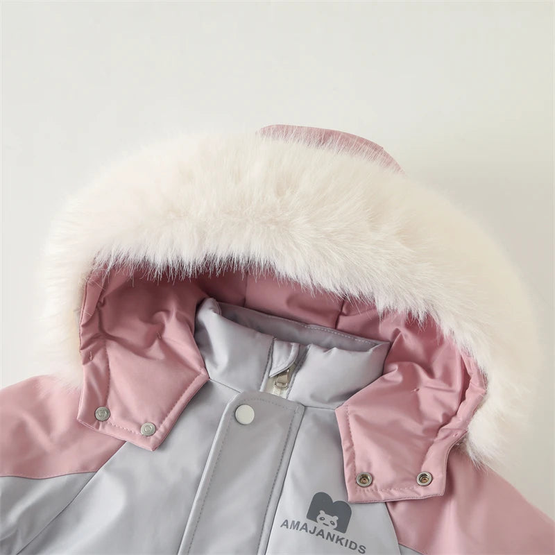 Children Winter Ski Suit Thicken Baby Jumpsuit Warm Boys Snowsuit Waterproof Hooded Fashion Baby Girls Clothes 1-5 Years