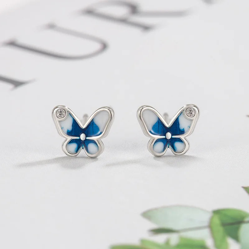 925 Sterling Silver Butterfly Stud Earrings Stylish Exquisite Sweet Style Sophisticated Design High End Earrings for Women
