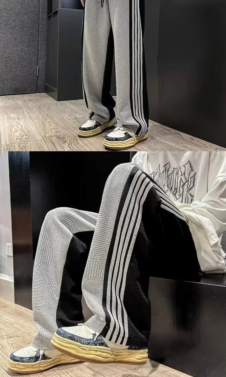Trousers Summer Men's Sweatpants Thin Striped Straight Male Sports Pants Wide Leg Big Size Korean Y2k Fashion 2025 Casual Long