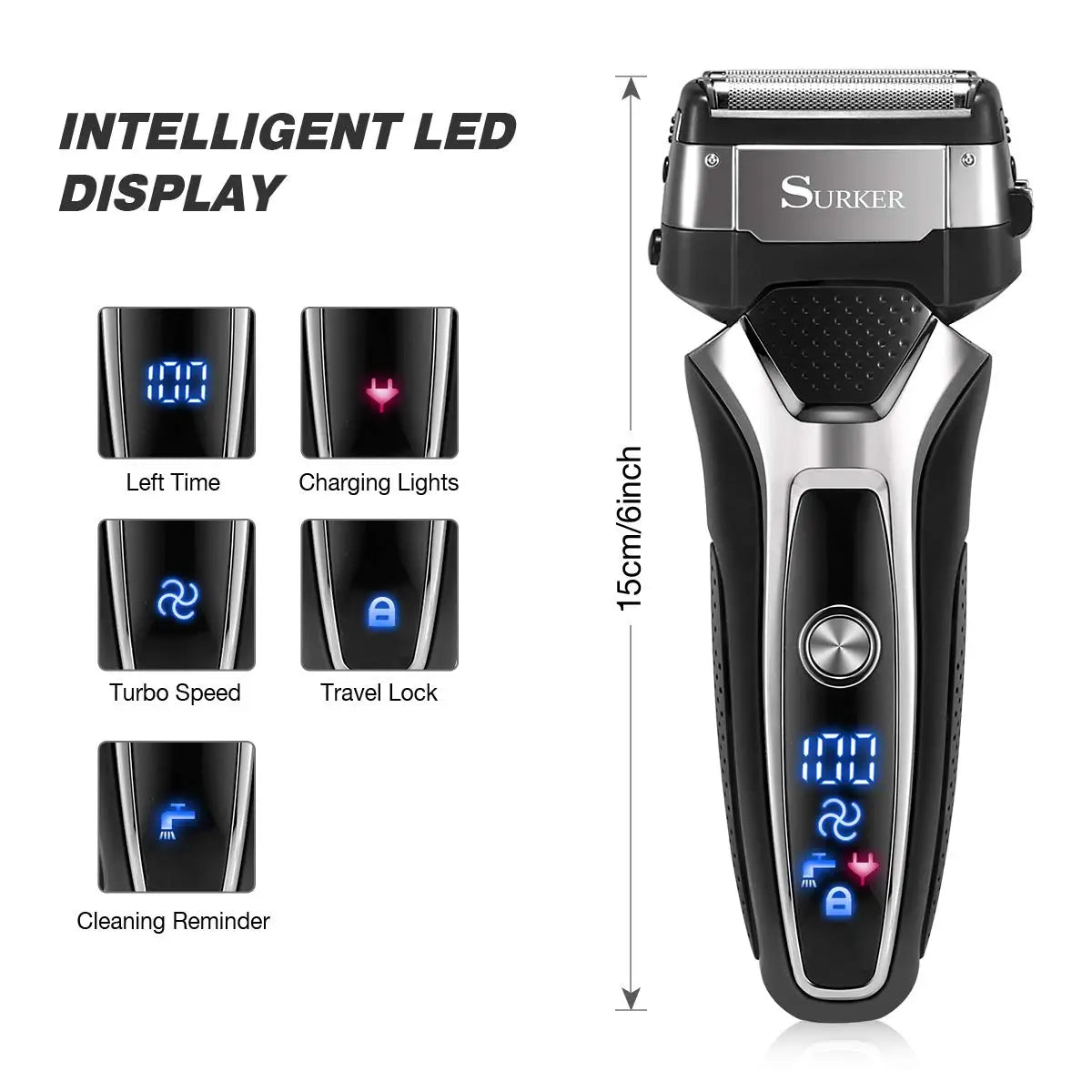 Wet Dry Rechargeable Electric Shaver For Men Facial Beard Electric Razor Stubble 3-Blade System Shaving Machine Washable